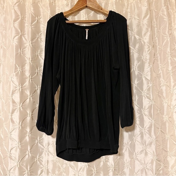 Free People Black Scoop Neck Pleated Balloon Puff Sleeve Blouse Top - Picture 11 of 11